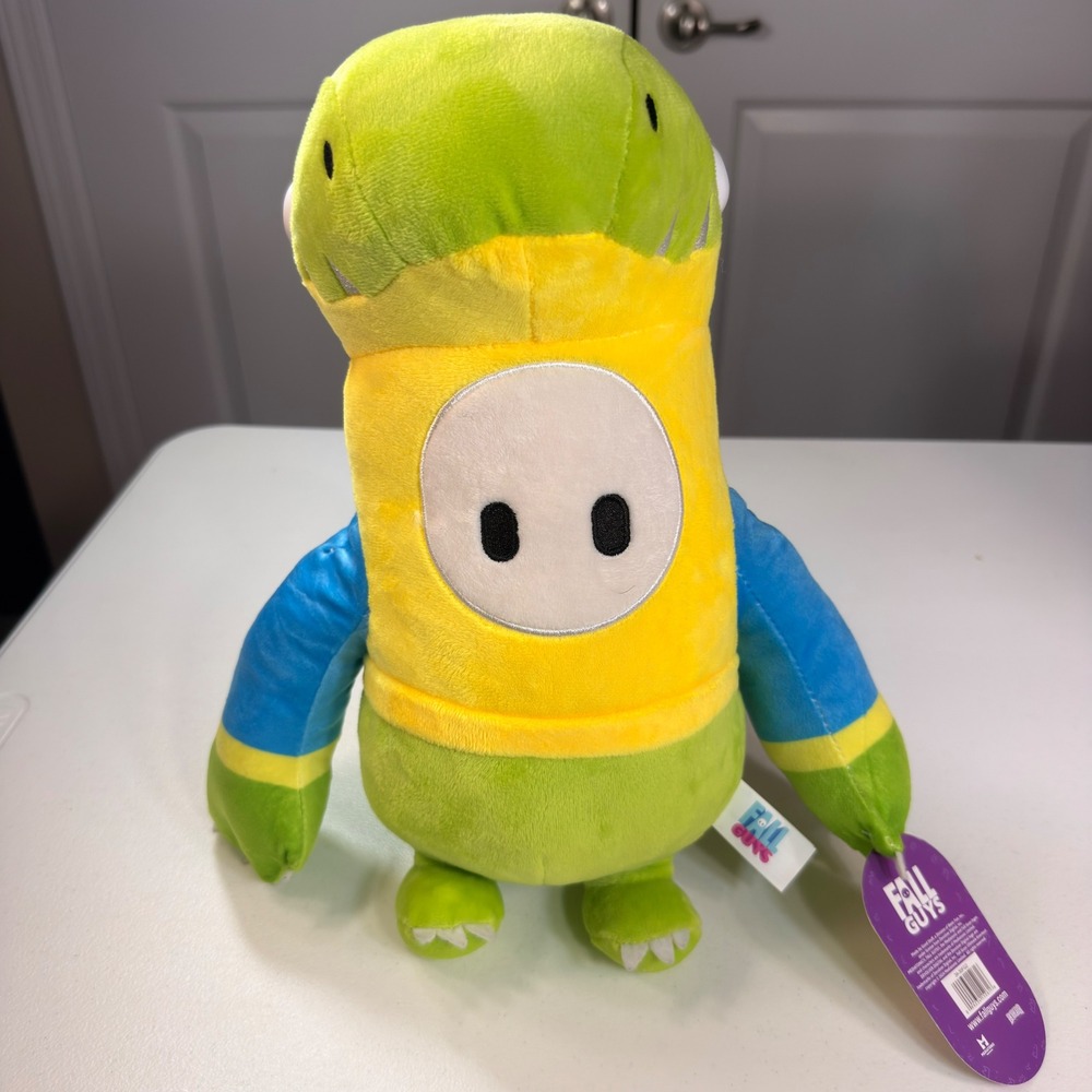 Fall Guys Raptor Dinosaur Plush Character Green Yellow Blue 12" NWT Video Game
